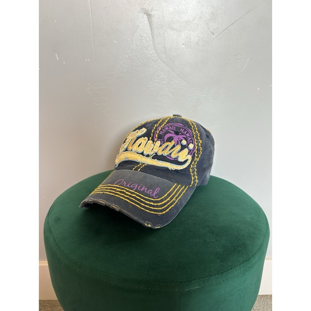 Robin Ruth Hawaii USA Hat Denim Adjustable Strap Distressed Baseball Cap